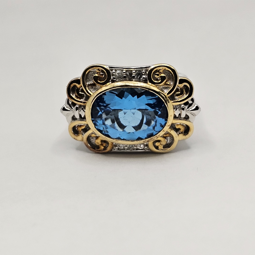 Earth Mined Swiss Blue Topaz Ring Palladium Sterling Silver 18k Sz 8! 💙💫 - Picture 14 of 15